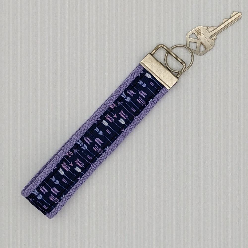 Arrow Keychain Wristlet Feather Boho‎ Fabric Key Ring FOB Purple Farmhouse Gift